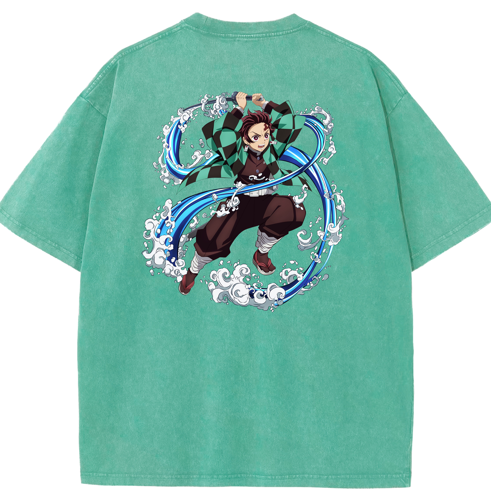 （画像用） 鬼滅の刃 竈門 炭治郎／かまど たんじろう Kamado Tanjirou 綿100% ヴィンテージ風 半袖Tシャツ（背面プリント）